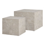 Set 2 tables basses Prague marbre beige vue de côté hauteurs différentes