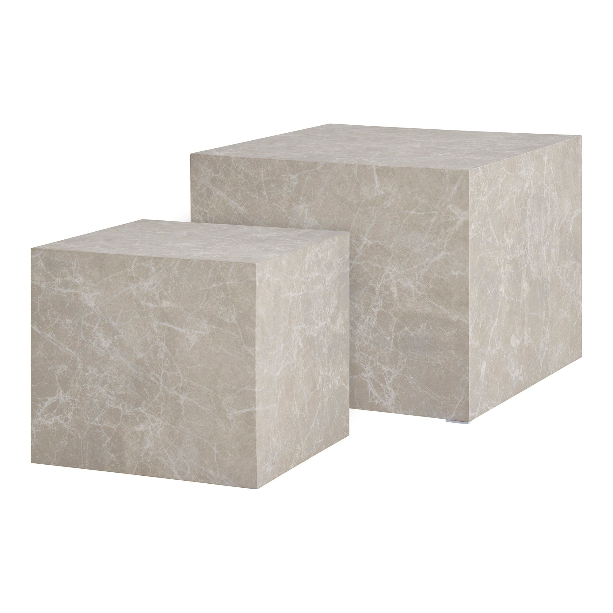 Set 2 tables basses Prague marbre beige vue de côté hauteurs différentes