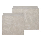 Set 2 tables basses Prague marbre beige vue de face blocs cubiques duo asymétrique