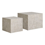 Set 2 tables basses Prague effet marbre beige 42x42 et 50x50 cm blocs monolithes vue trois quarts