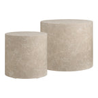 Set 2 tables basses cylindriques Prague marbre beige vue de côté hauteurs asymétriques