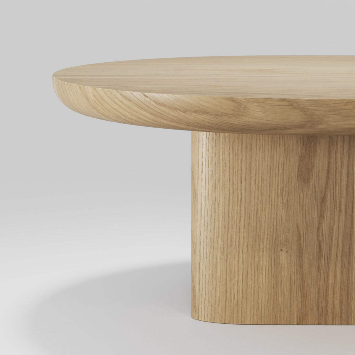Chant arrondi du plateau en chêne naturel de la table basse Re-Form