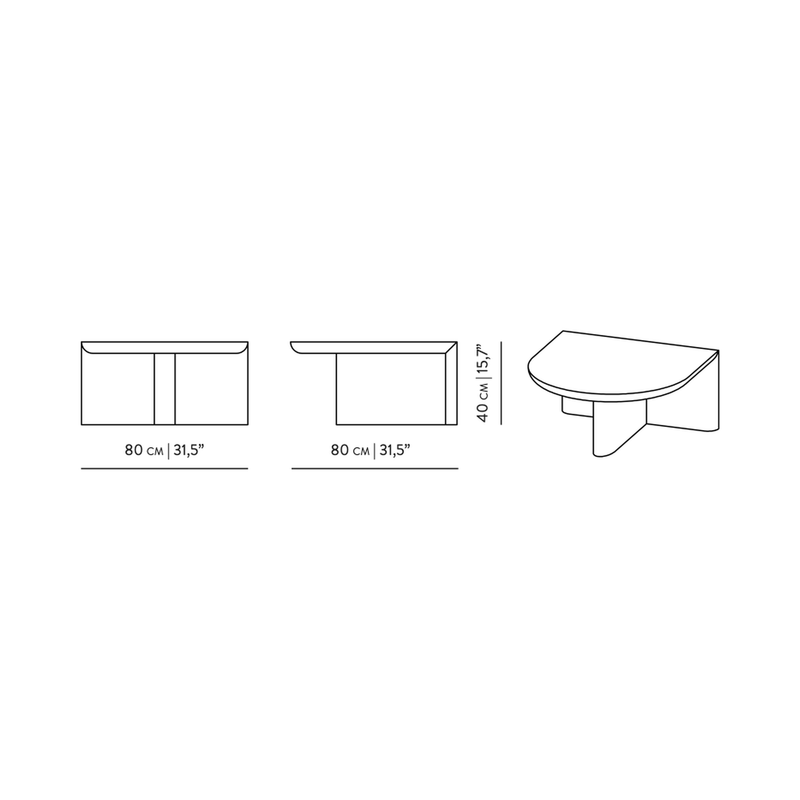 Dimensions Solid wood top Re-Form coffee table 80 cm