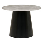 Table basse ronde Brito plateau effet marbre gris sur piédestal conique noir vue de face
