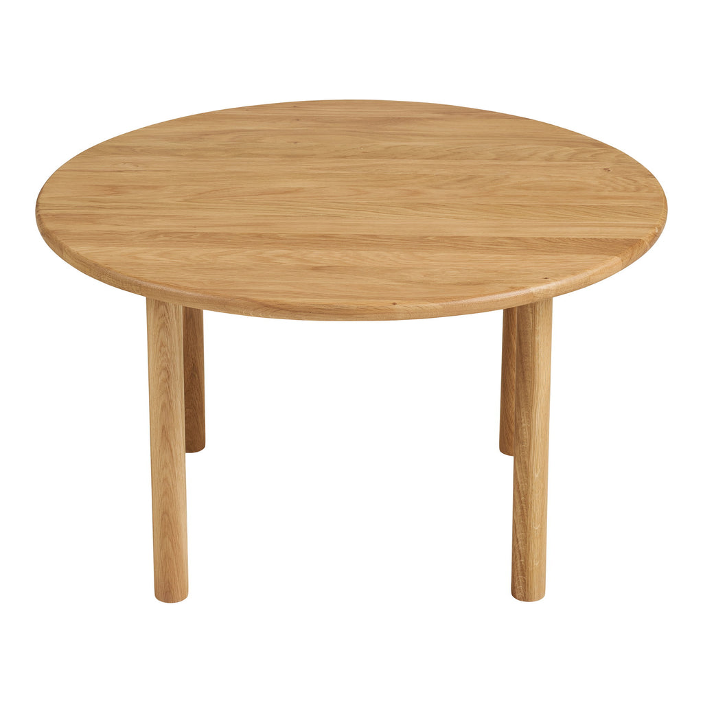 Table basse ronde Jena chêne massif naturel vue de face pieds cylindriques fond blanc
