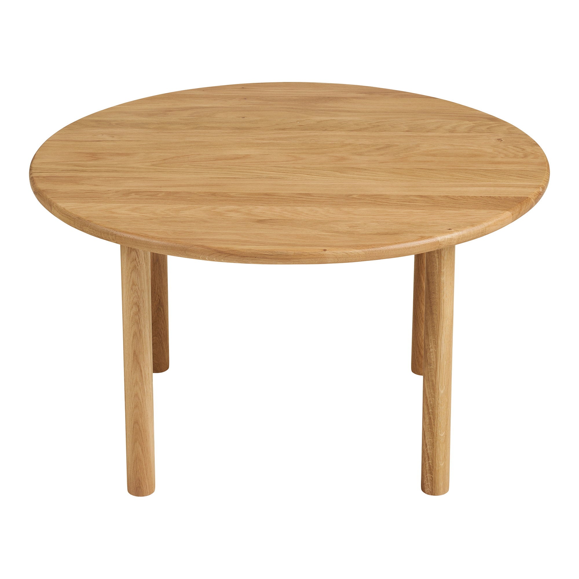 Table basse ronde Jena chêne massif naturel vue de face pieds cylindriques fond blanc