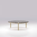 Table basse ronde Corner en chêne naturel au plateau de marbre Emperador brun