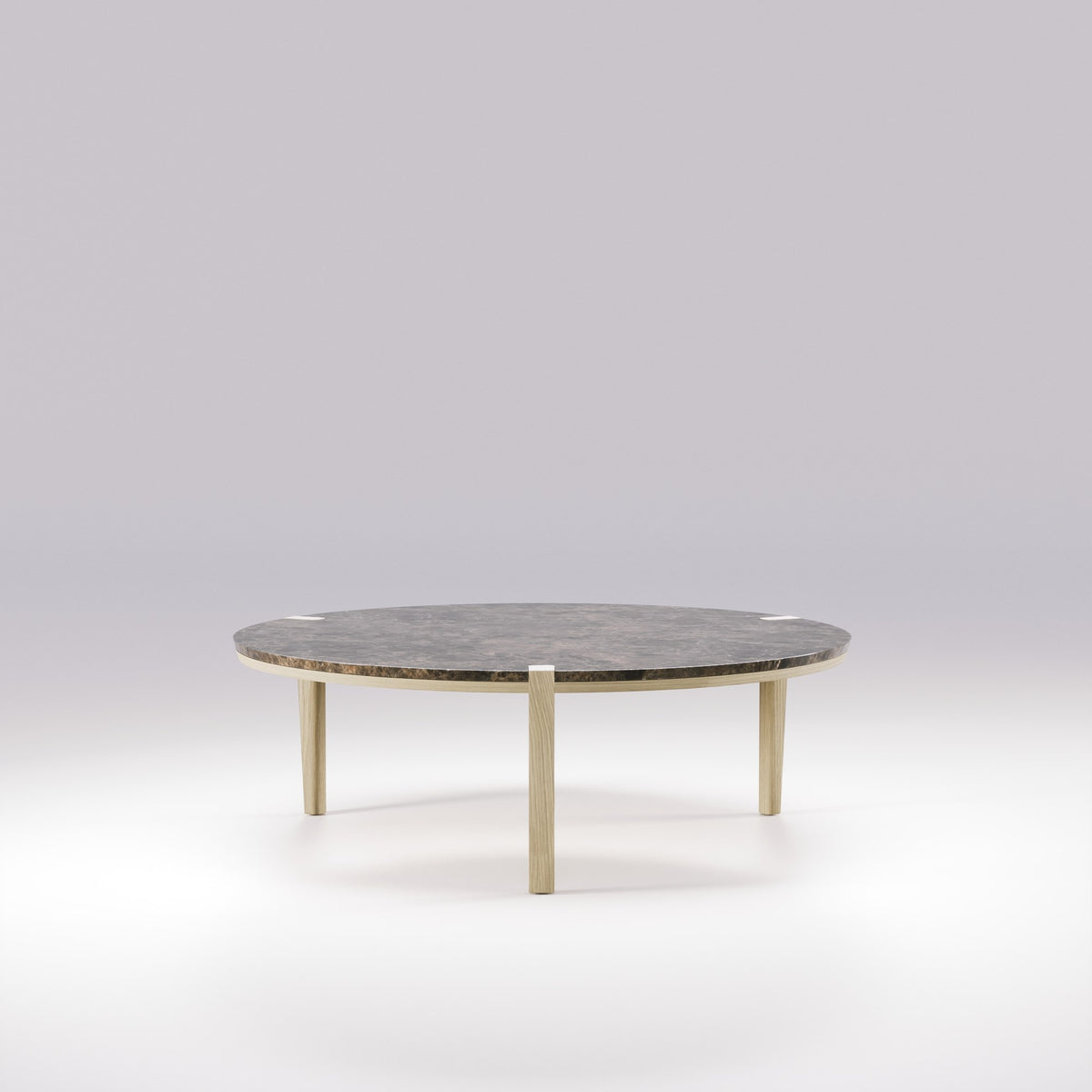 Table basse ronde Corner en chêne naturel au plateau de marbre Emperador brun
