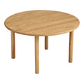 Table basse ronde Jena en chêne massif vue de trois quarts plateau veiné et quatre pieds cylindriques