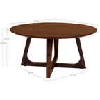 Table basse Hellerup noyer vue côté avec cotes 75 cm hauteur 36 cm base croix