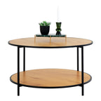 Table basse Vita ronde chêne plateau supérieur avec décoration vue légèrement plongeante