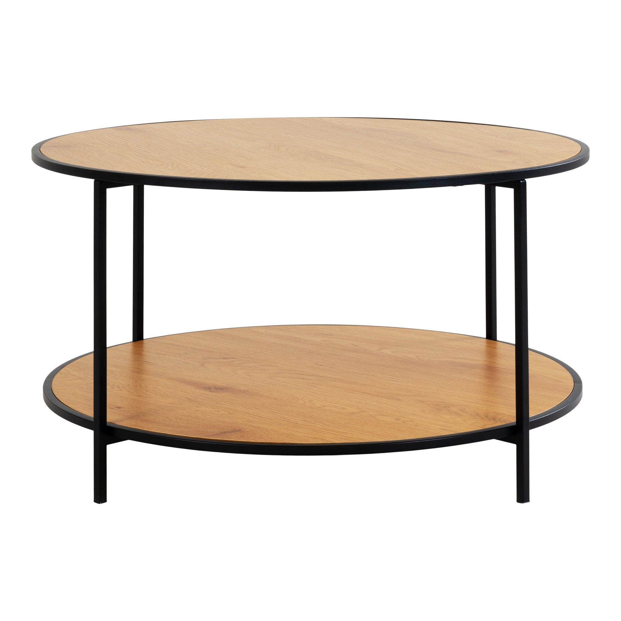 Table basse Vita ronde chêne naturel double niveau vue trois quarts ø80x45 cm fond blanc