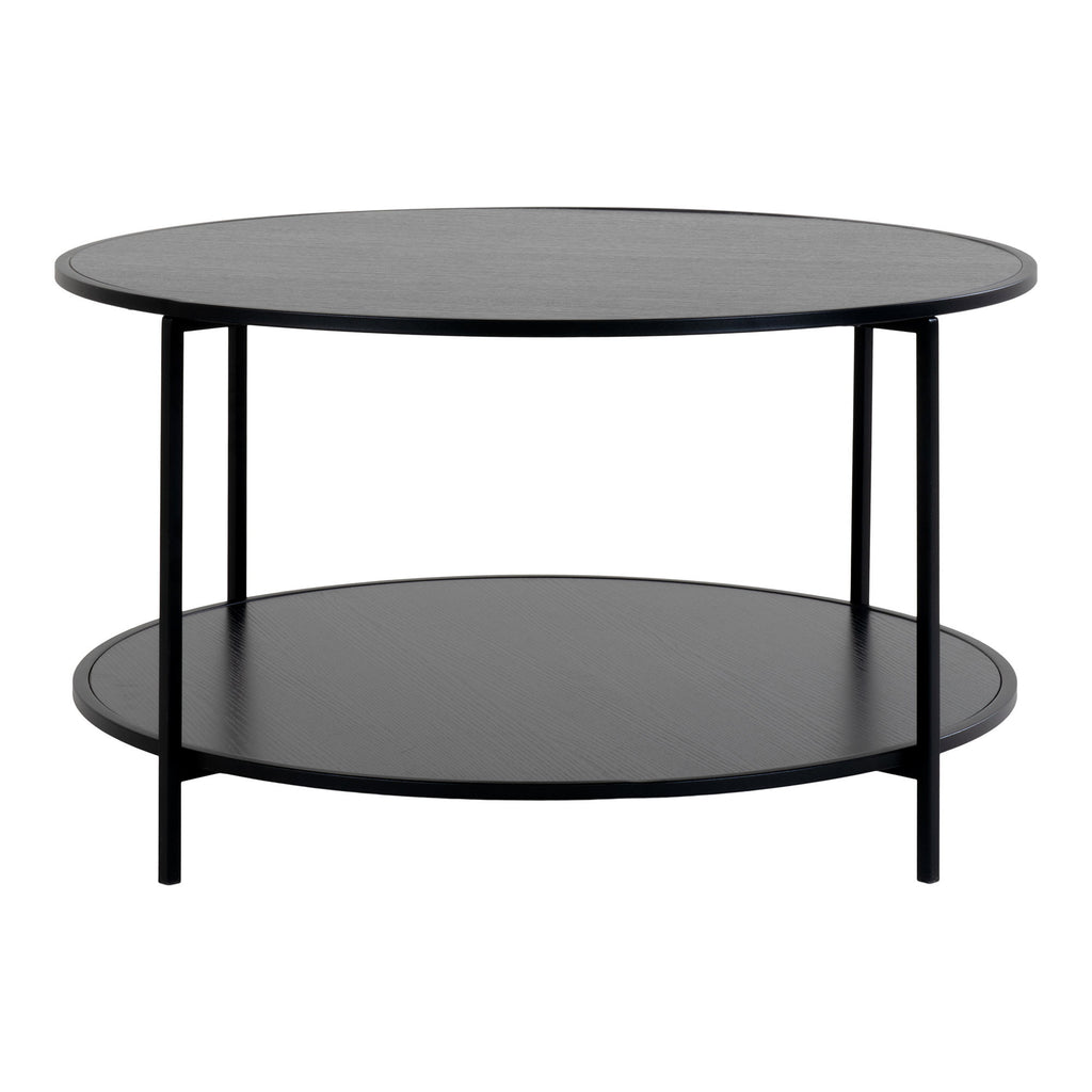 Table basse Vita ronde noir double niveau vue trois quarts ø80x45 cm fond blanc