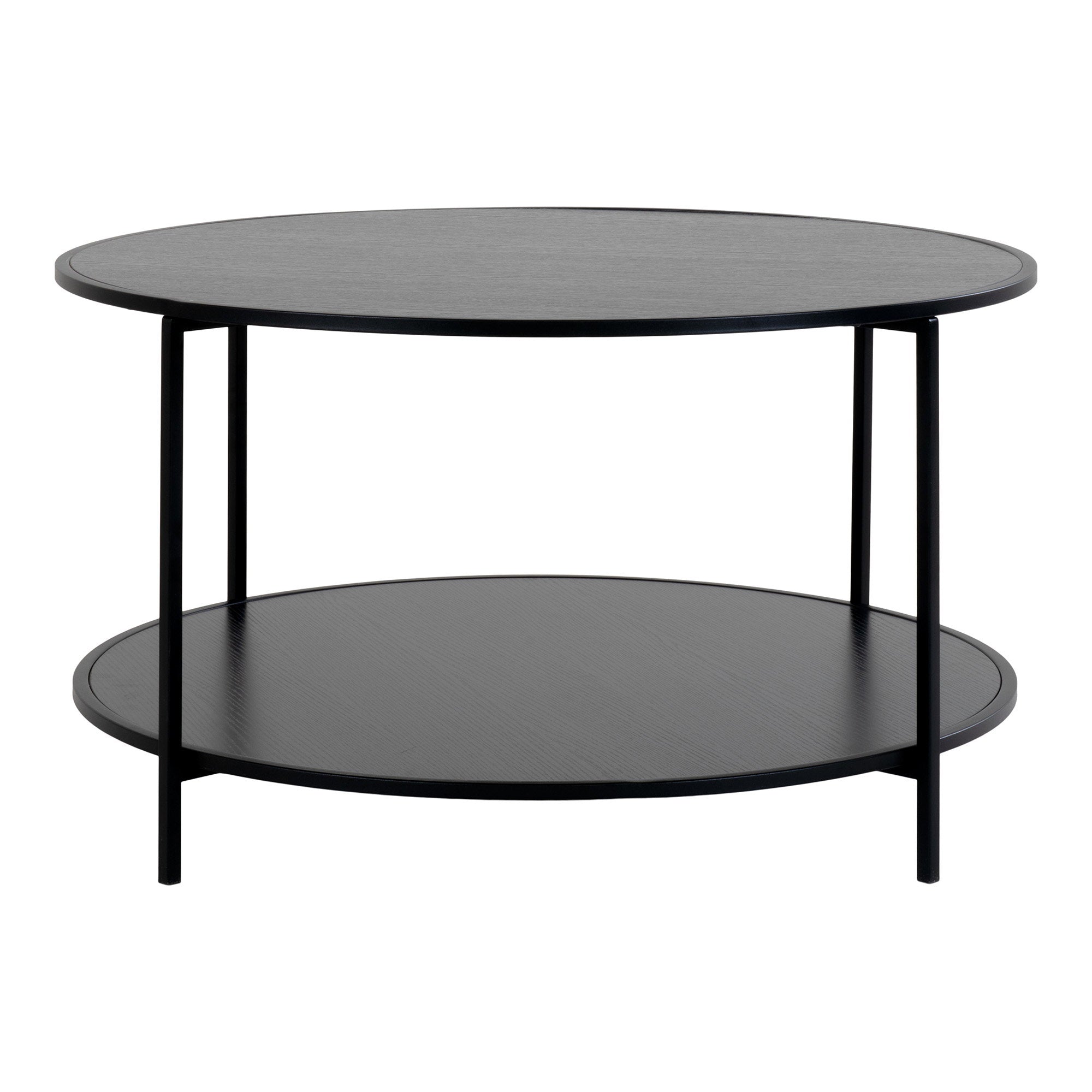 Table basse Vita ronde noir double niveau vue trois quarts ø80x45 cm fond blanc