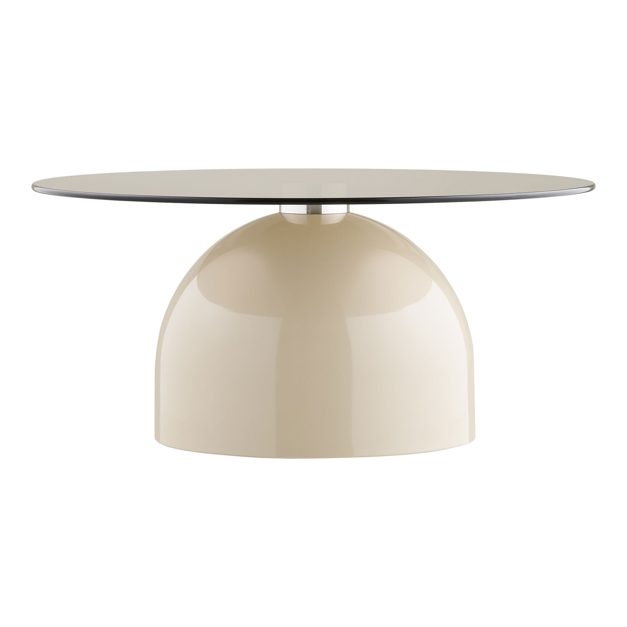 Table basse Ravello verre fumé socle dôme métal beige vue de face fond blanc