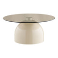 Table basse Ravello verre fumé beige vue trois quarts socle dôme brillant fond blanc