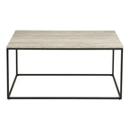 Table basse Vita plateau travertin pieds acier laqué noir vue de face 90x60x45 cm