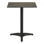 Table bistrot carrée à plateau effet marbre anthracite veiné de blanc et pied central noir sur base tripode