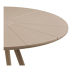 Détail du bord du plateau en polypropylène taupe mat de la table Barletta
