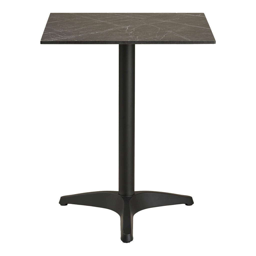 Table bistrot carrée plateau effet marbre noir pied aluminium tripode noir mat vue face fond blanc