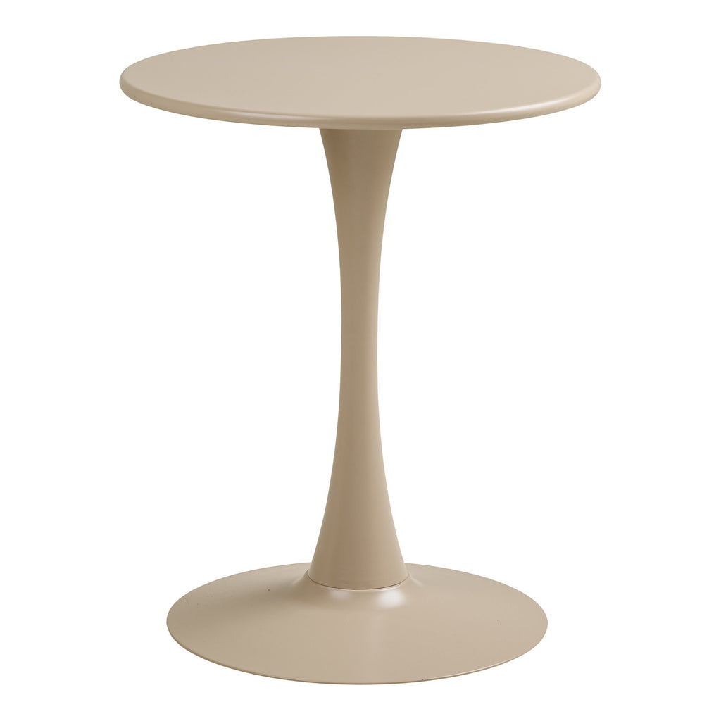 Table bistrot ronde pied tulipe acier laqué taupe mat vue de face fond blanc