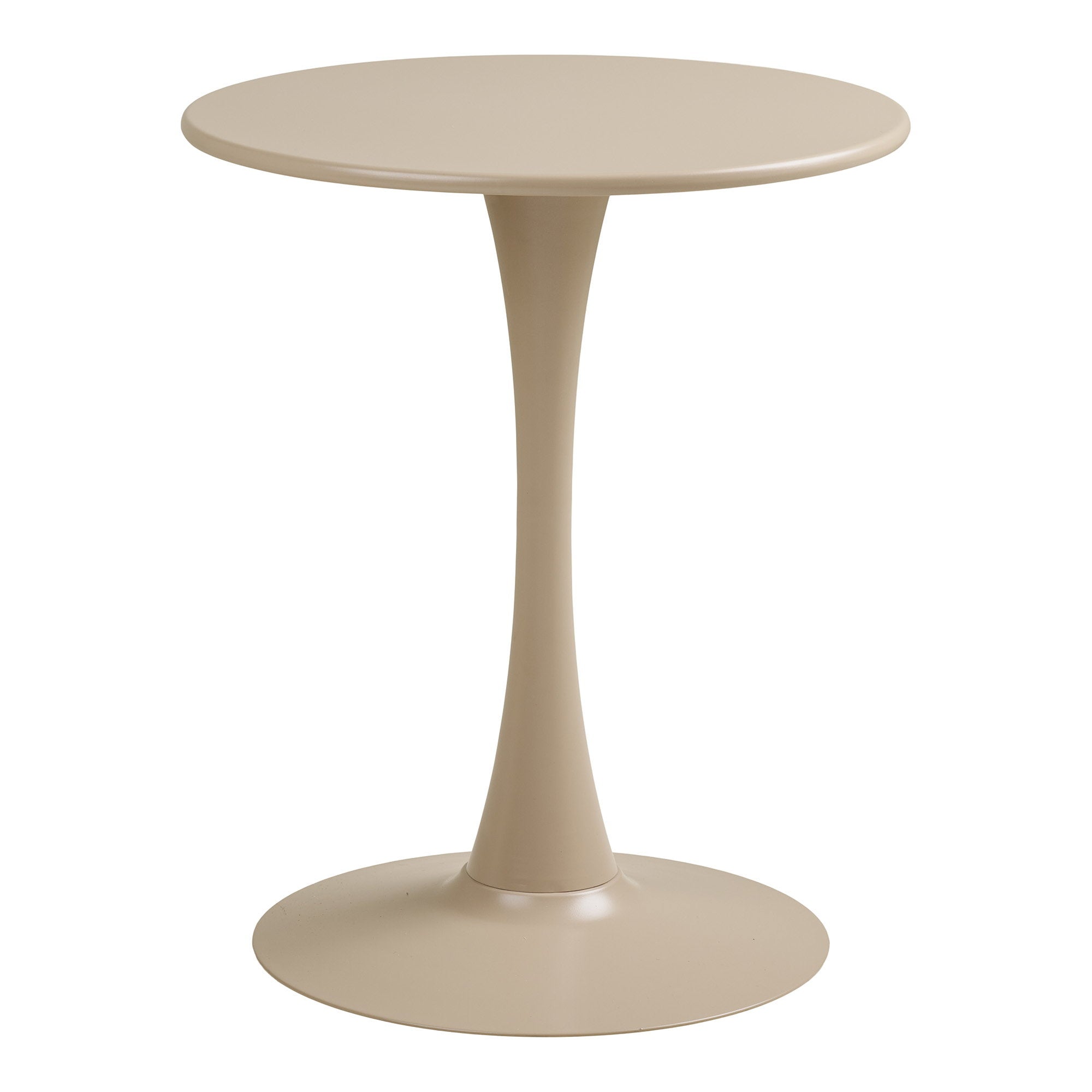 Table bistrot ronde pied tulipe acier laqué taupe mat vue de face fond blanc