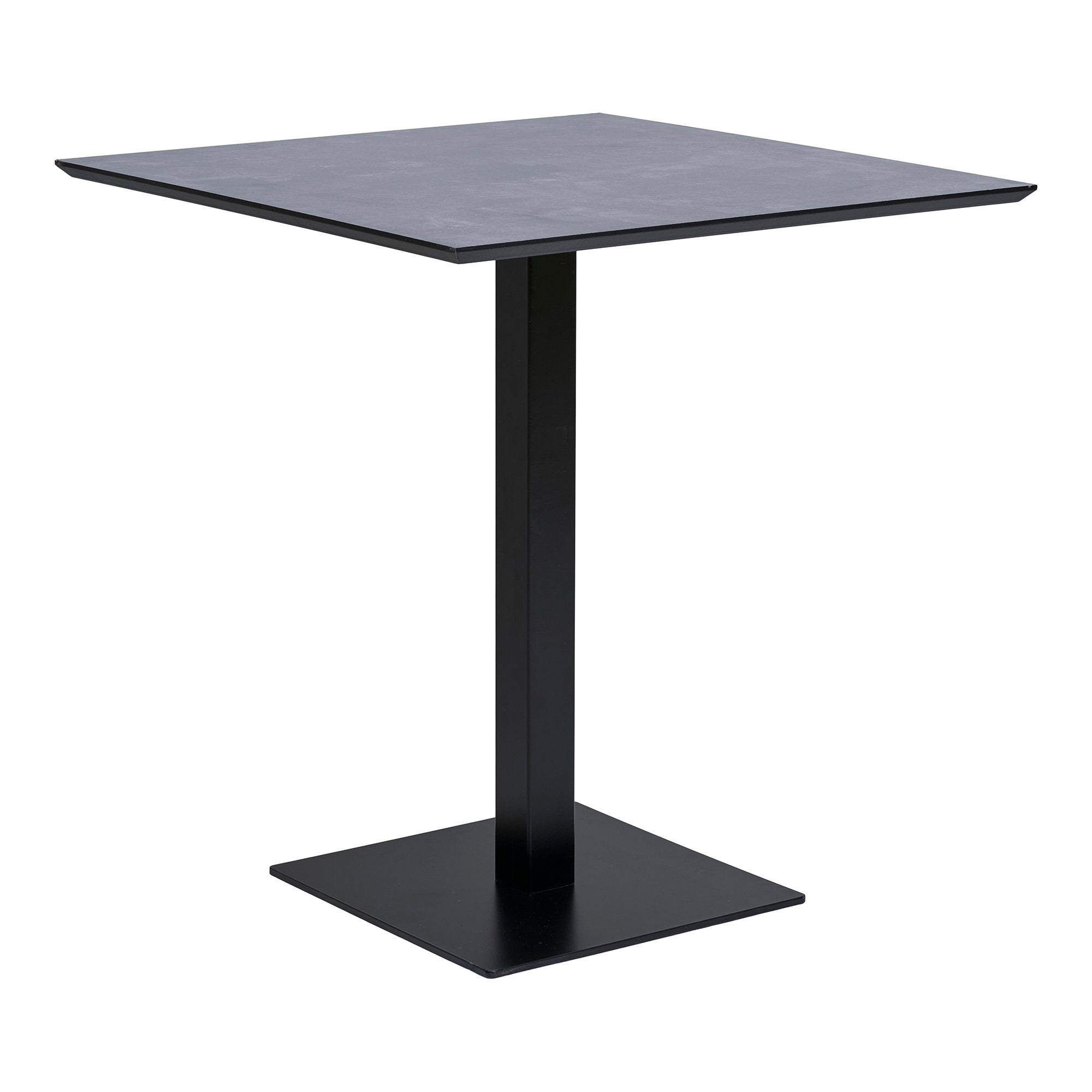 Table café Fano mélaminé effet pierre sombre pied acier noir mat vue trois quarts