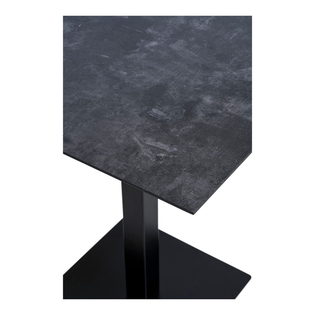 Détail angle plateau mélaminé effet ardoise anthracite table Fano pied métal noir