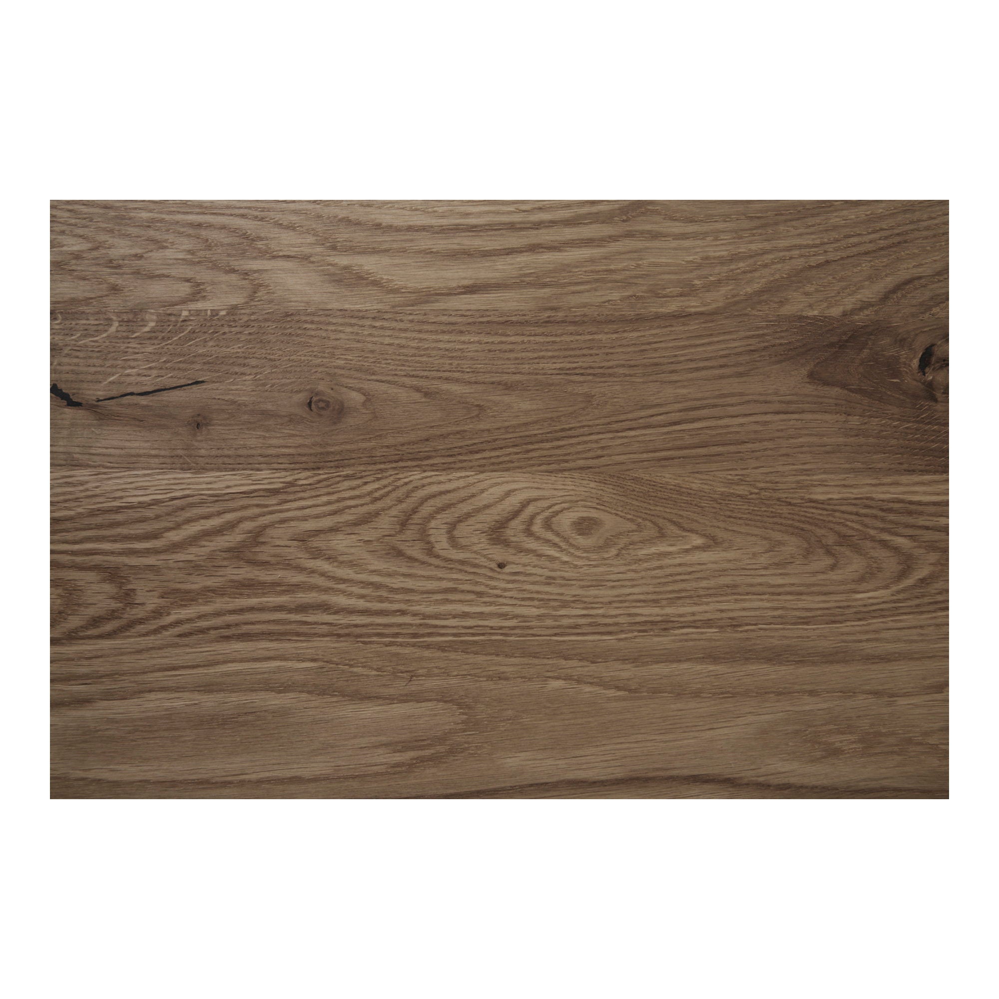 Gros plan grain chêne massif fumé nœuds naturels plateau table café Lignano