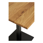 Détail angle plateau chêne massif naturel veinage miel table Lignano 70 cm