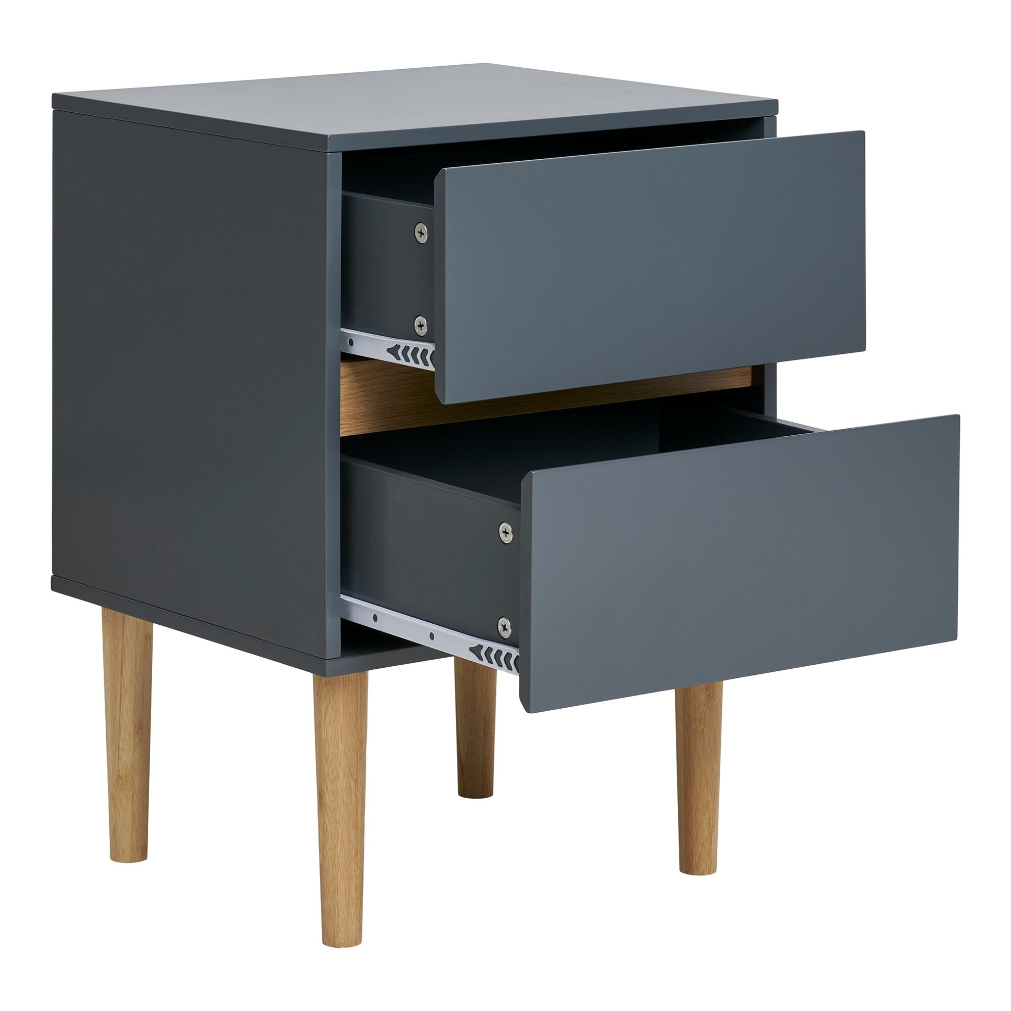 Table de chevet Bisley tiroirs ouverts coulissants intérieur gris anthracite