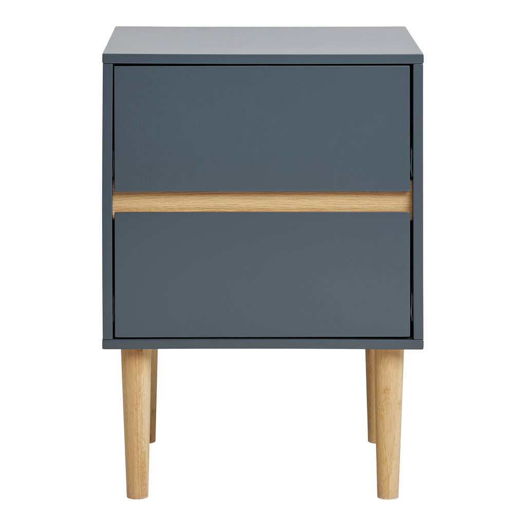 Table de chevet Bisley gris anthracite 2 tiroirs pieds pin naturel vue de face