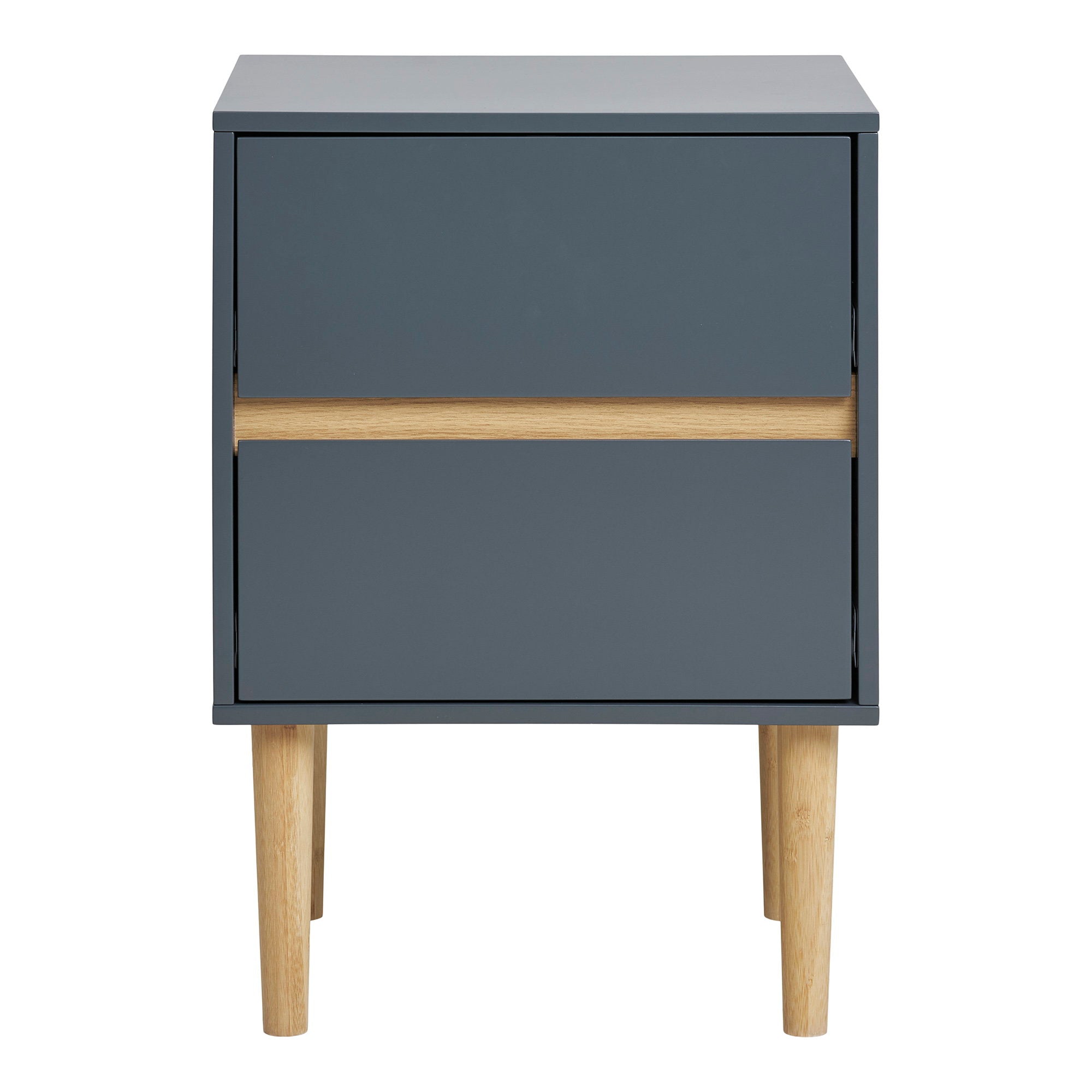 Table de chevet Bisley gris anthracite 2 tiroirs pieds pin naturel vue de face