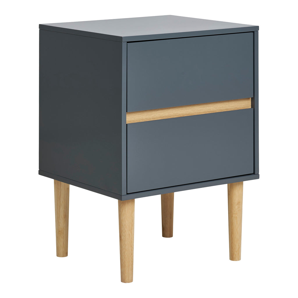 Table de chevet Bisley gris foncé MDF laqué pieds pin vue trois quarts
