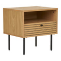 Table de chevet Kyoto chêne naturel 50x40x50 cm tiroir rainuré pieds métal noir vue trois quarts
