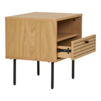 Table de chevet Kyoto chêne naturel tiroir ouvert glissières métal noir vue arrière