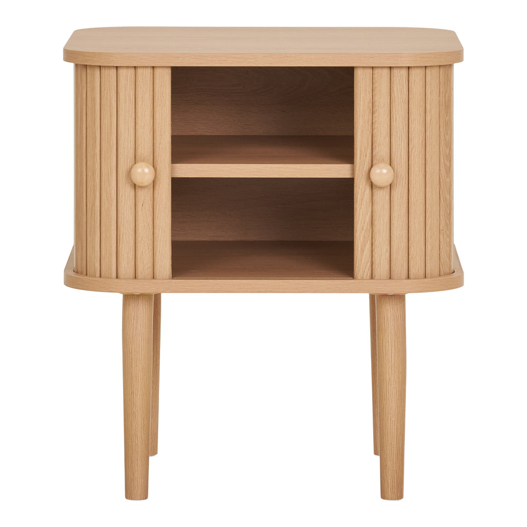 Table chevet Nikko naturel portes ouvertes étagère intérieure rangement vue face