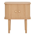 Table de chevet Nikko bois naturel 45x40x50,5 cm 2 portes cannelées vue de face