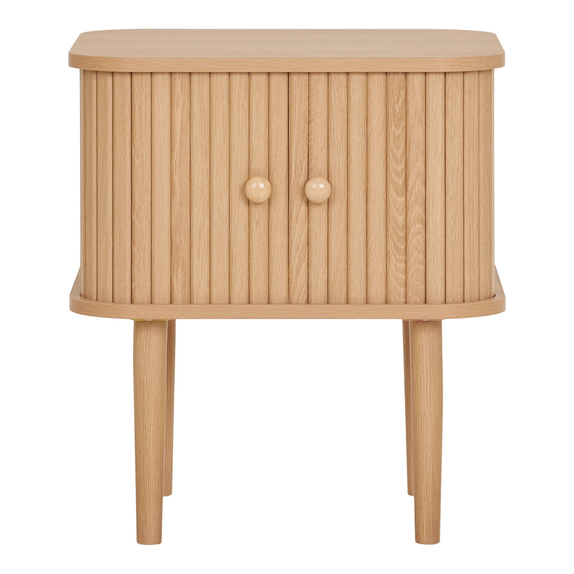 Table de chevet Nikko bois naturel 45x40x50,5 cm 2 portes cannelées vue de face