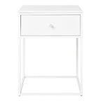 Table de chevet Vita blanche vue de face tiroir fermé pieds métal blanc mat