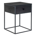 Table de chevet Vita noire 40x40x55 cm MDF et métal noir vue trois quarts tiroir bouton