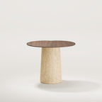 Table d'appoint Anchor plateau en noyer foncé et socle en travertin vue de face