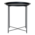 Table d'appoint Bastia en acier noir mat vue de face avec son plateau à rebord et ses pieds en croix