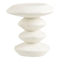 Table d'appoint Blackburn en fiberclay blanc effet pierre vue de face plateau posé sur trois galets empilés