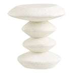 Table d'appoint Blackburn en fiberclay blanc effet pierre vue de face plateau posé sur trois galets empilés