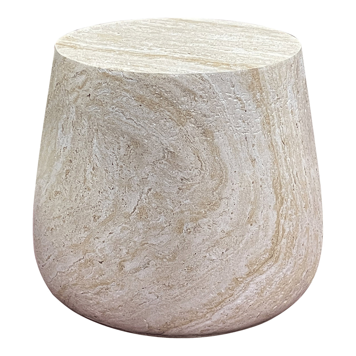 Table d'appoint Bonn effet travertin naturel en forme de galet aux veines beiges et rosées
