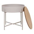 Table d'appoint Sisco plateau retiré et compartiment de rangement ouvert