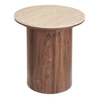 Table d appoint Delphi céramique effet travertin fût décor noyer vue de face