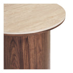 Table d appoint Delphi céramique effet travertin fût décor noyer vue de détail