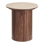 Table d appoint Delphi céramique effet travertin fût décor noyer